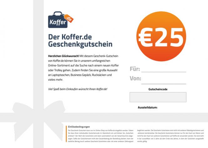 €25 Geschenkgutschein Allgemein | jetzt online kaufen auf Koffer.de ✓