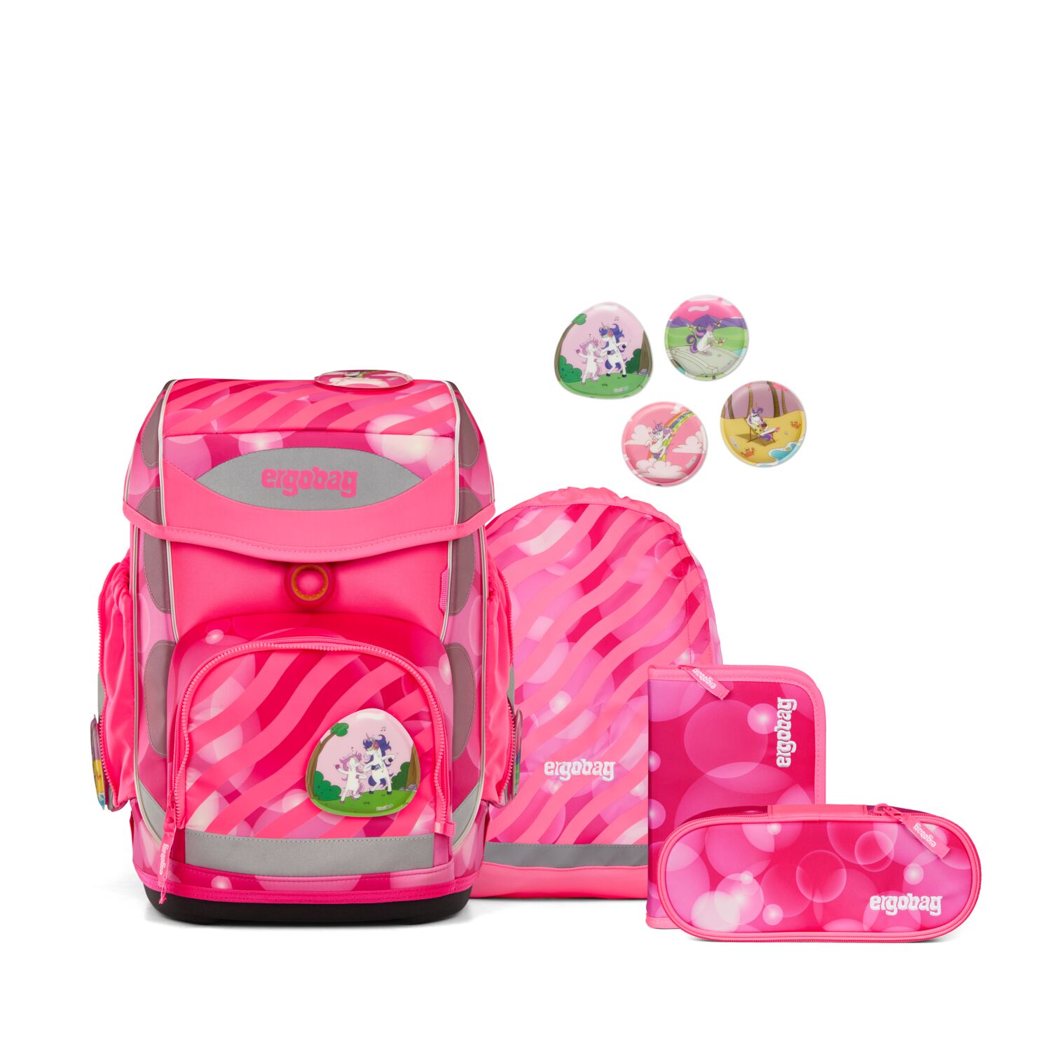 ergobag cubo NEO Edition 5-teiliges Schulrucksack-Set 2025 KuntBärbuntes Einhorn