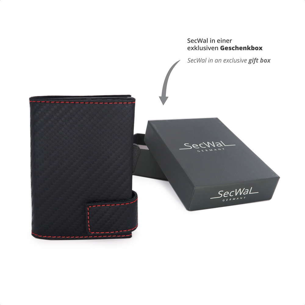 SecWal Kartenetui mit Münzfach Druckknopf Carbon schwarz-rot | jetzt online  kaufen auf Koffer.de ✓